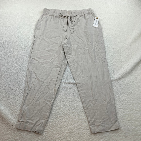 Land 'n Sea Pants - Land n Sea Pants Womens M Oatmeal Washable Linen Blend Drawstring Pull On